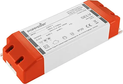 Poppstar LED Trafo Transformator 230V AC / 24V DC 4,16A - Transformator für LED-Anwendungen bis 100 Watt, platzsparend und sicher gegen Kurzschluss. Ideal für LED Stripes, Lampen und mehr.