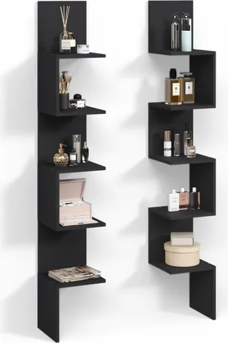 Livinity® Eckregal Vesuvio, Schwarz, 2er Set - Stylisches 2er Set Eckregale in Schwarz, ideal für platzsparende Aufbewahrung. Hergestellt aus robuster Spanplatte, perfekt für jedes Zimmer.