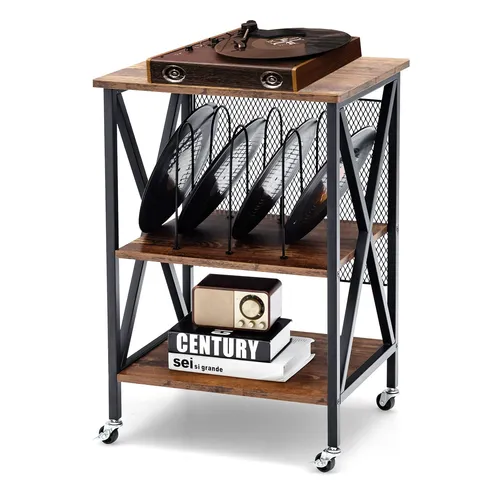 Costway 3 Ebenen Beistelltisch aus Holz mit Ablagen