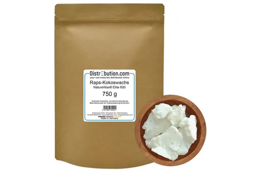DistrEbution Bastelnaturmaterial Raps-Kokoswachs Elite 600 Kerzenwachs 750g Kerzen selber machen, 100% Reines Naturwachs