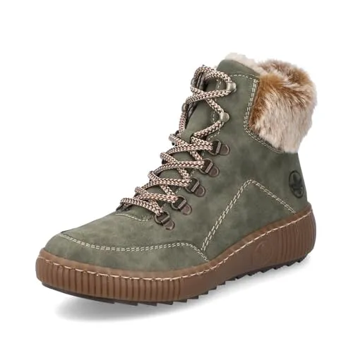 Rieker Damen Schnürstiefeletten Z6636 - Bequeme Winterboots für Frauen - Wanderschuhe mit losem Einlage und warmem Innenfutter, ideal für kalte Tage. Stylisches Design in grün, perfekt für Alltag und Freizeit.