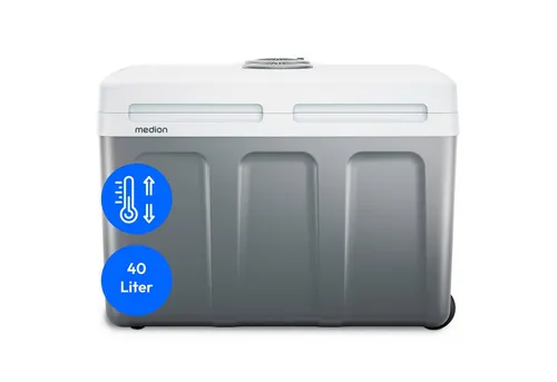 MEDION mobile elektrische Kühlbox 2in1 - Kühlboxen & Kühltaschen mit 40L Kapazität, kühlt bis zu 20°C unter Umgebungstemperatur und hält Speisen warm – ideal für Reisen, Camping und Gartenpartys.