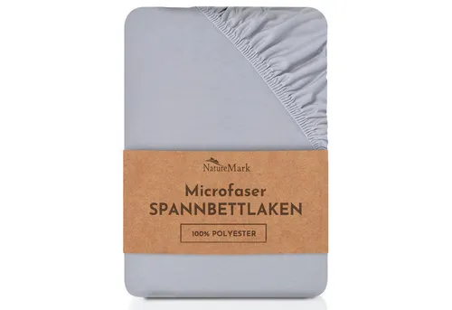 NatureMark Spannbettlaken Mikrofaser Spannbetttuch, Polyester, Gummizug: rundum, viele Größen und Farben Markenware, 180x200cm, Silber grau