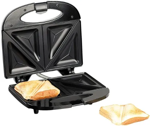 Rosenstein & Söhne Sandwichmaker - Sandwichmaker für 4 Portionen mit 750 Watt, ideal für schnelle Snacks. Antihaft-beschichtete Heizfläche ermöglicht müheloses Toasten und Halbieren von 2 Sandwiches gleichzeitig.