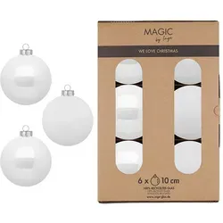 Weihnachtskugeln Glas 10cm 6 Stück - Pure White - Weihnachtsbaumkugeln in schneeweiß, 10 cm Durchmesser, aus Glas. Die perfekte Kombination aus matten und glänzenden Oberflächen sorgt für einen eleganten Look und vielseitige Dekorationsmöglichkeiten.