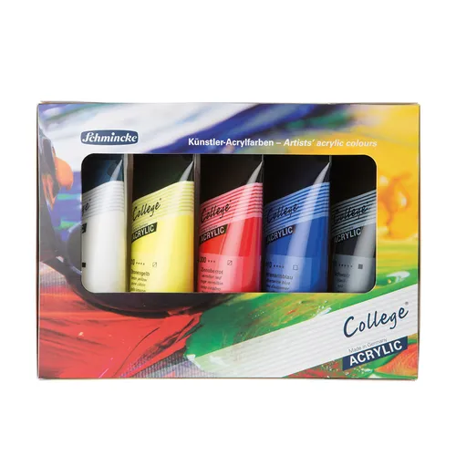 Schmincke Leinwand College Künstler-Acrylfarben Kartonset - 5-teiliges Set, Made in Germany für professionelle Künstler und kreative Projekte