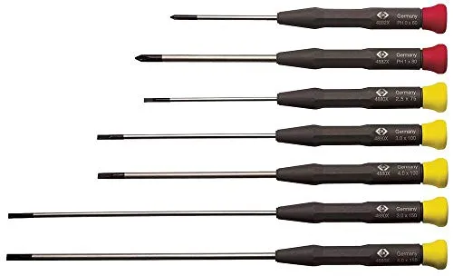 C.K Elektronik- u. Feinmechanik Schraubendreher-Set 7teilig - Schraubenzieher-Set mit ergonomischem Griff und drehbarer Muldenkappe für präzise Drehbewegungen. Hochwertige Materialien garantieren Langlebigkeit und exakte Anpassungen.