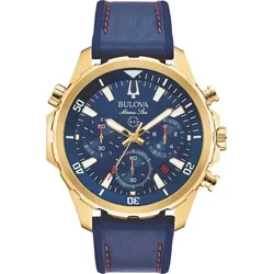 Bulova Chronograph Marine Star 97B168 - Herrenuhr mit Lederarmband - Chronograph mit Quarz-Antrieb, wasserdicht bis 10 bar, und leuchtenden Zeigern für optimale Ablesbarkeit. Perfekt für stilbewusste Männer!