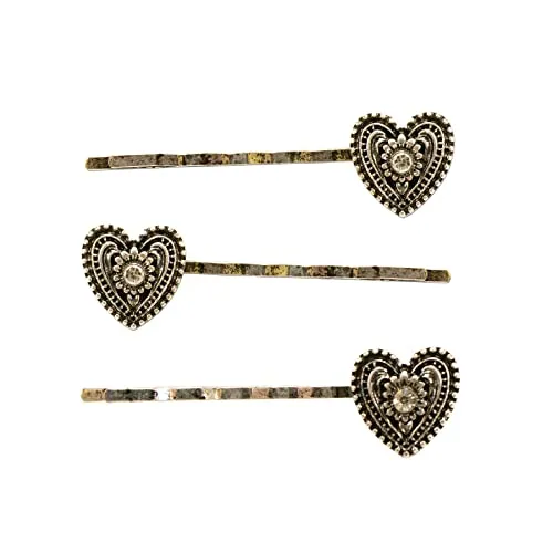 Alpenflüstern Trachten-Haarklammern Trachtenherz 3er-Set (antik-silber-farben) ADV112