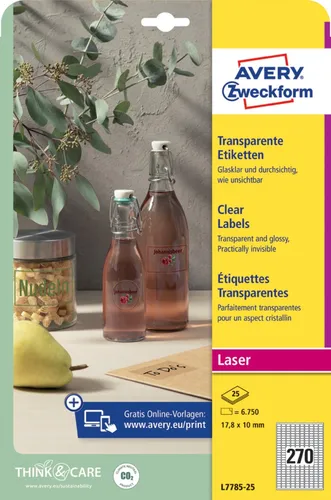 AVERY Zweckform Transparente Etiketten, 17,8 x 10 mm - Hochwertige transparente Etiketten für professionelle Beschriftungen, ideal für kreative Projekte und Bürozwecke.