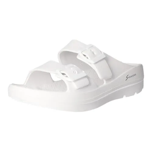 Sneakers 1547-WH Badepantolette weiß 40 EU - Stylische Badepantolette in Größe 40, mit komfortablem Keilabsatz von 4 cm. Hergestellt aus pflegeleichtem Synthetik, ideal für entspannte Sommertage am Strand oder Pool.