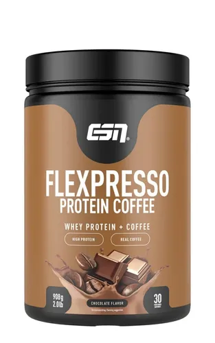 ESN Flexpresso Protein Coffee, Schokolade, 908 g - Cremiger Protein-Kaffee mit 22 g Protein - Molkenproteine: Hochwertiger Whey Protein-Kaffee mit 40 mg Koffein pro Portion, ideal für einen energiereichen Start in den Tag. Made in Germany!