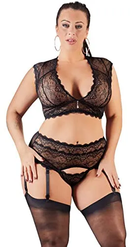 Cottelli Collection Damen Conjunto Tirantes De Encaje Strapsstrümpfe, Schwarz (Negro 002), 2X-Large (Herstellergröße: 44)