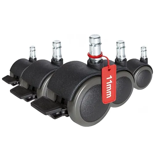 hjh OFFICE 619034 Hartbodenrollen mit Feststellbremse - Hochwertige Stuhlrollen für harte Böden, Made in Germany. Mit Feststellbremse und polyurethanbeschichteten Laufflächen schützen sie Ihren Boden vor Kratzern. Ideal für Parkett, Laminat und Fliesen.