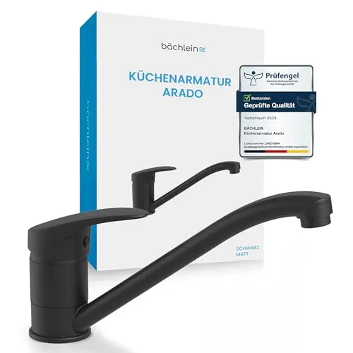 Bächlein Küchenarmatur Arado – 360° schwenkbar (Matt Schwarz) - Armaturen mit 360° schwenkbarem Auslauf, inklusive umfangreichem Zubehör und langlebiger Keramikkartusche für seidenweiches Öffnen und Schließen.