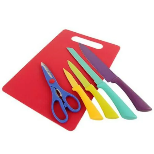 Messer Set 6-tlg Schneidebrett Küchenmesser Brotmesser Kochmesser Allzweckmesser