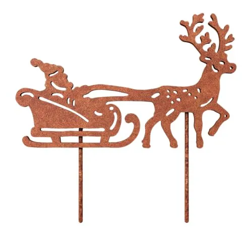VERDOBA Weihnachtsmann mit Schlitten Gartenstecker - Rost Deko Weihnachten - Weihnachtsmann mit Rentierschlitten mit Rostpatina - schöner Roststecker Weihnachten für Garten, Balkon & Terrasse