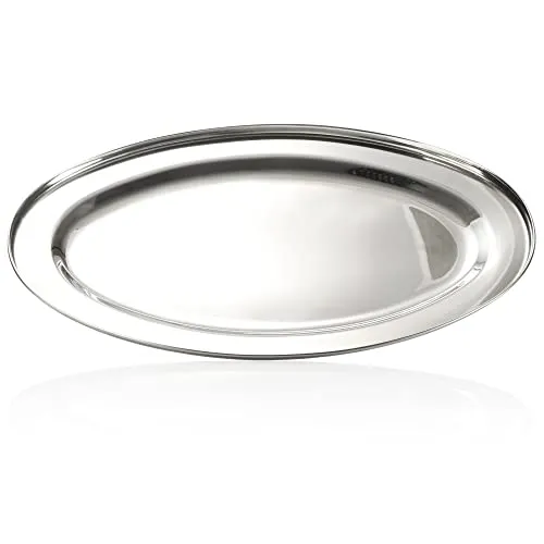 com-four® Servier-Tablett aus Edelstahl - ovales Tablett zum Servieren und Dekorieren - glänzendes Serviertablett (40x26cm - 1 Stück)