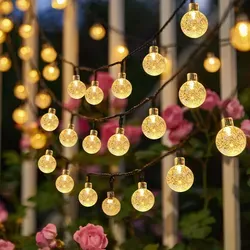 Solar Lichterkette Außen, 10 Meter, warmweiß, 3 Lichtmodi, Wasserdicht, 100 LEDs Kugeln, Ideal für Garten, Terrasse, Balkon - Retoo - Schwarz