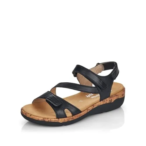Remonte Damen R6850 Sandale, schwarz, 36 EU - Wanderschuhe mit auswechselbarem Fußbett und hochwertigem Echtleder, ideal für Komfort und optimale Passform dank Klettverschluss.