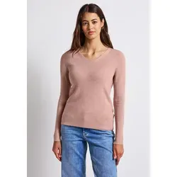 Strickpullover STREET ONE, Damen, Gr. 38, rosa (faded rose meliert), Stoff, 50% Viskose, 28% Polyester, 22% Polyamid, Strukturmuster, normal normal, V-Ausschnitt, Bündchen, Pullover Strickpullover, aus softem Materialmix