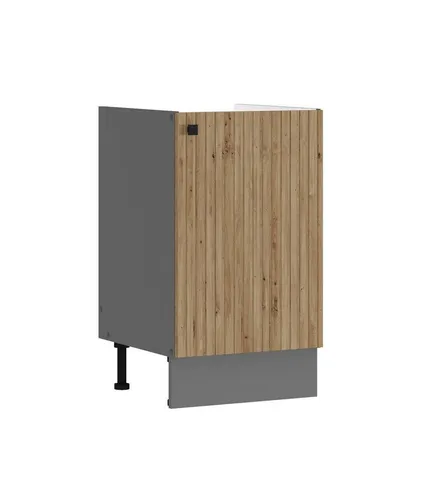 Küchen-Preisbombe Spülenunterschrank 50 cm AVA Eiche Artisan - Spülenschrank 50 cm in stilvoller Lamellen Optik, ideal für die Küchenmodelle NESSA, SCANDI und mehr. Mit dämpfenden Scharnieren für leises Schließen und höhenverstellbaren Füßen für perfekte Anpassung.