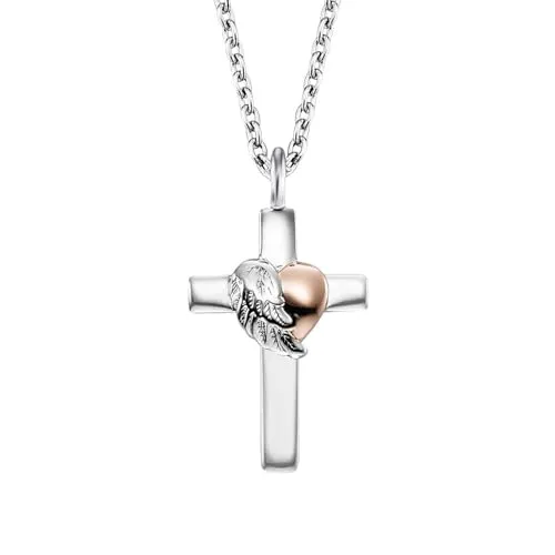 Engelsrufer Damen Halskette mit Kreuz und Herzflügel Anhänger - Ketten für Damen mit einzigartigem Kreuz-Anhänger aus Sterling Silber und Herzflügel-Design in Bicolor. Verstellbar in drei Längen für perfekten Tragekomfort.