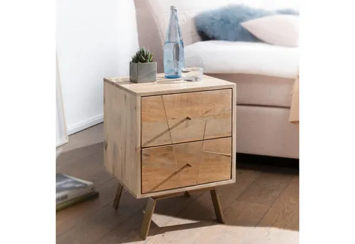 FINEBUY Nachtkonsole FB51000 - Hochwertiger Nachtschrank aus Mango Massivholz - Nachtkonsolen im rustikalen Landhaus-Stil, jede ein Unikat dank individueller Holzmaserung. Mit 2 herausnehmbaren Schubladen für einfachen Zugang und Reinigung.