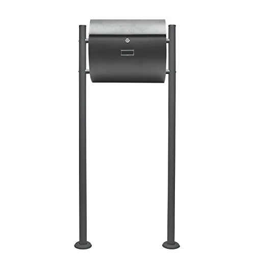Wiltec Set Briefkasten V17 Anthrazit 375 x 108 x 330 mm mit Ständer, Wandbriefkasten mit Schloss, Klappe und Namensschild, Postkasten aus Stahl pulverbeschichtet