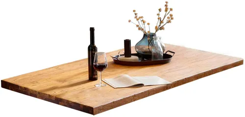 Tischplatte SIT, beige (natur) - Massivholz aus recyceltem Teakholz - Esstische: Rechteckige Tischplatte aus lackiertem, pflegeleichtem Massivholz für stilvolle Essbereiche, Maße: 180x100x5 cm.