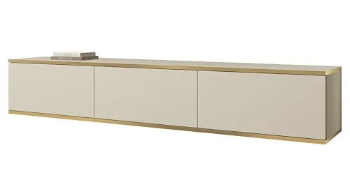MIRJAN24 TV-Lowboard Oro I - TV-Lowboard mit grifflosen Öffnungssystem push to open, elegante Beige-Gold-Farbkombination, ideal für stilvolle Wohnräume.