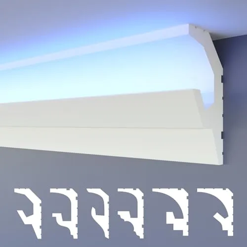 HEXIMO Eckprofil HLED 19 - Indirekt beleuchtete Stuckleisten 2in1 - Eckprofile für Decken, einfach zu installieren, feuchtigkeitsbeständig und ideal für stilvolle, indirekte Beleuchtung in Wohn- und Geschäftsräumen.