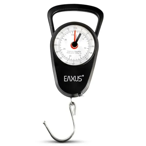 Eaxus® Analoge Kofferwaage - Präzise Gepäckwaage bis 35kg - Gepäckwaagen für stressfreies Reisen: Wiegen Sie Ihr Gepäck präzise bis 35kg, ohne Batterien. Ideal für Koffer, Rucksäcke und mehr, inklusive integriertem Maßband.