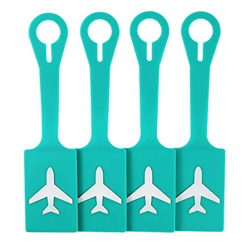 Gepäckanhänger aus Silikon mit Namensausweis, personalisierbar, leuchtende, Bunte Initialetiketten-Set, Reisezubehör für Gepäck, Koffer, Tasche, Rucksack, 4 Stück (See blau)