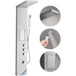 VEVOR Duschpaneel-Turmsystem 3 in 1 - Duschköpfe & -brausen: Hochwertige Duschsäule aus gebürstetem Edelstahl mit Regenwasserfall-Duschkopf für ein luxuriöses Duscherlebnis und platzsparendes Design.