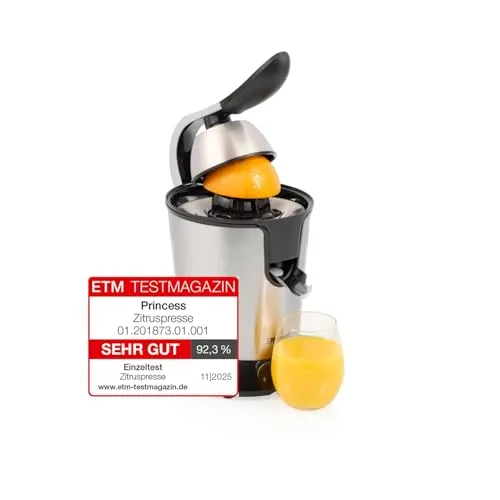 Princess Edelstahl-Zitruspresse 1000W mit 2 Presskegeln
