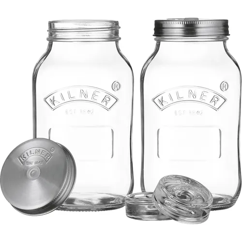 KILNER Einmachglas Fermentationsgläser Set - 2x spülmaschinenfeste Gläser mit Drehverschluss für frisches Fermentieren in transparentem Design