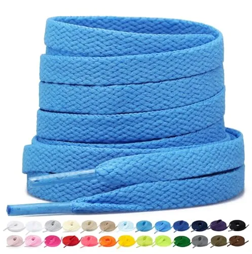 Stepace 2 Paar Flache Schnürsenkel, 8 mm Breite Premium Ersatz Schuhbänder für Turnschuhe, Sport, Freizeitschuhe Blau 140cm