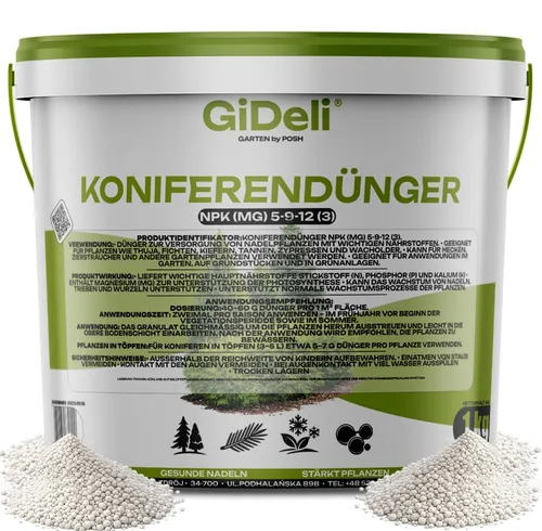 Koniferendünger 1kg NPK 5-9-12 Thuja Hecke Zypresse Nadelbäume Magnesium GiDeli