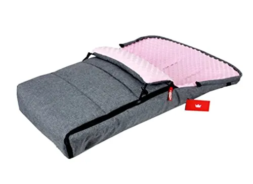 BABYLUX Fußsack 90cm MINKY für Kinderwagen & Buggy - Wasserdichter Winterfußsack in Grau + Rosa, ideal für Babys und perfekt für Autositz und Buggies mit sicherem Halt dank Fünfpunkt-Sicherheitsgurt.