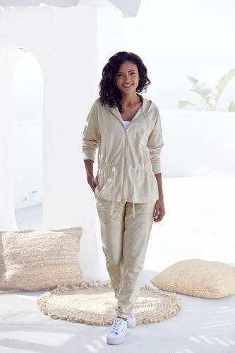 LASCANA Damen Sweatjacke, grau, Gr. 36/38 - Bequeme Kapuzensweatjacke mit Tunnelzug in der Taille für einen lässigen Look. Ideal für Homewear und Loungewear, aus 50% Baumwolle und 50% Polyester gefertigt.