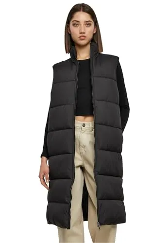 Urban Classics Damen Weste Ladies Long Puffer Vest black M - Funktionsjacken: Aufsehenerregende lange Puffer Weste mit starker Wattierung, ideal für kalte Tage und modische Auftritte.