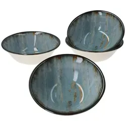Bonna Madera Mint 4er Set Dessert-Schalen 16cm - Elegantes 4er Set Dessert-Schalen aus Premium-Porzellan mit einzigartigem 3D-Effekt und Vintage-Holzoptik, ideal für Müsli, Salat und Snacks.