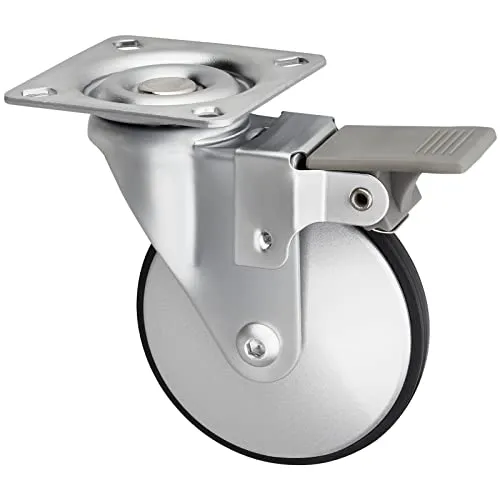 SOTECH Design-Möbelrolle LINDAU mit Bremse Ø 75 mm | 35 Kg Tragfähigkeit pro Rolle, 360 Grad drehbar, mit Montageplatte, silbergrau Rolle, leise und bodenschonend