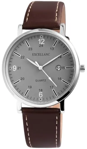Excellanc Herrenuhr mit Kunstlederarmband - Elegante analoge 3-Zeiger Armbanduhr für Herren mit hochwertigem Quarzuhrwerk und Datumsanzeige, perfekt für jeden Anlass.