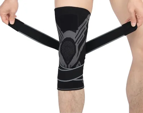 WoKuAng Kniebandage für Damen und Herren, verstellbare Ärmel für ACL, Arthritis, Meniskusriss, Sport (Schwarz, XXL)