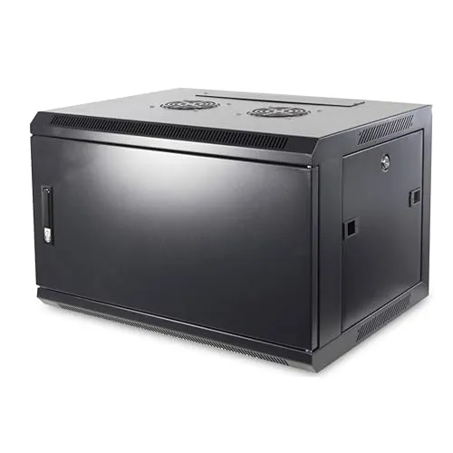 DSIT 6HE Netzwerkschrank - 19 Zoll Wandmontage, Schwarz - Robuster 6 HE Netzwerkschrank für die Wandmontage, inklusive Montagematerial und flexiblen Rackschienen. Sicherer Zugang zu Geräten durch abschließbare Türen und herausnehmbare Seitenwände.