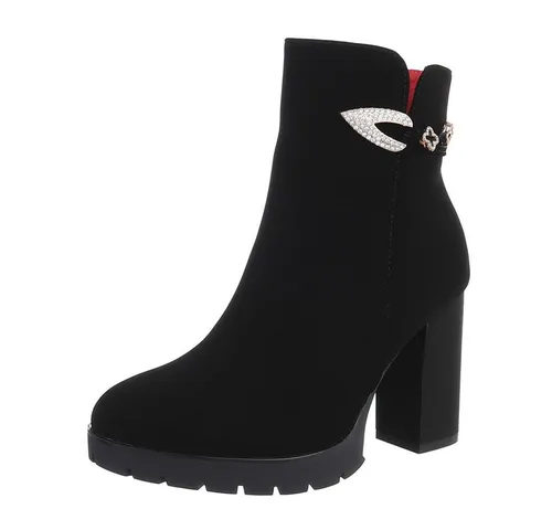 Ital-Design Damen Stiefeletten Leicht gefüttert Schwarz Gr. 38 - Elegante High-Heel Stiefeletten für Damen mit leicht gefüttertem Innenleben. Ideal für Frühling und Herbst, bieten sie Stil und Komfort mit einem Blockabsatz von 10 cm.