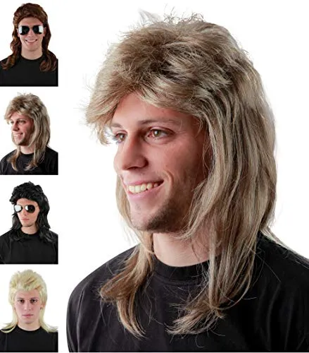 Lustige helle blonde Vokuhila Perücke für Herren zu Fasching Karneval – graublonde 80er Jahre Bad Taste Proll Perücken Party Fokuhila