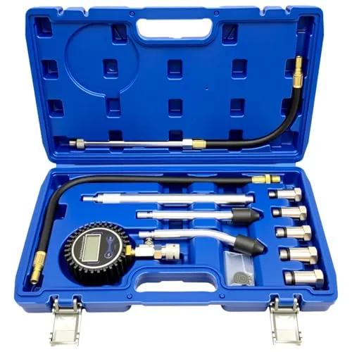 ZKTOOL Kfz-Kompressionstester - Digitales Messgerät für präzise Kompression von Benzinmotoren bis 250 PSI, inkl. 10 Adapter und großer LCD-Anzeige für einfache Nutzung.
